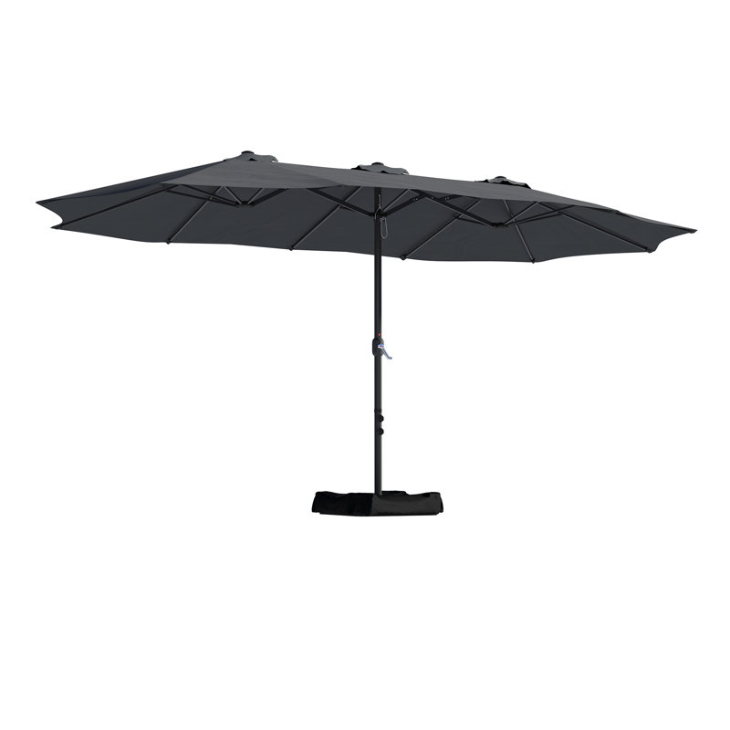 15 Ft Dark Gray Steel Market Patio Umbrella with Base