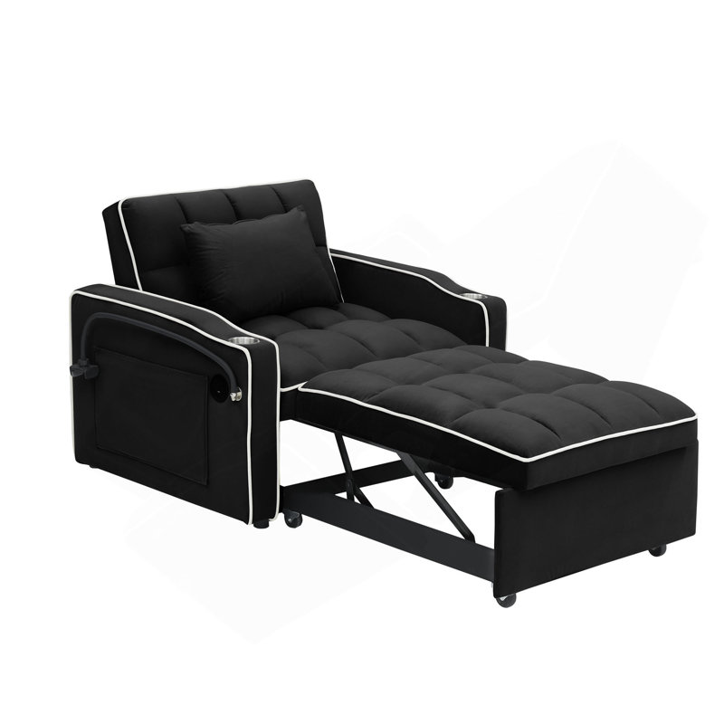 1 canapé-lit pliable polyvalent en 3 longueurs, 1 canapé-lit moderne en velours coulissant, un dossier réglable et un port USB, un cendrier et un support pour téléphone pivotant