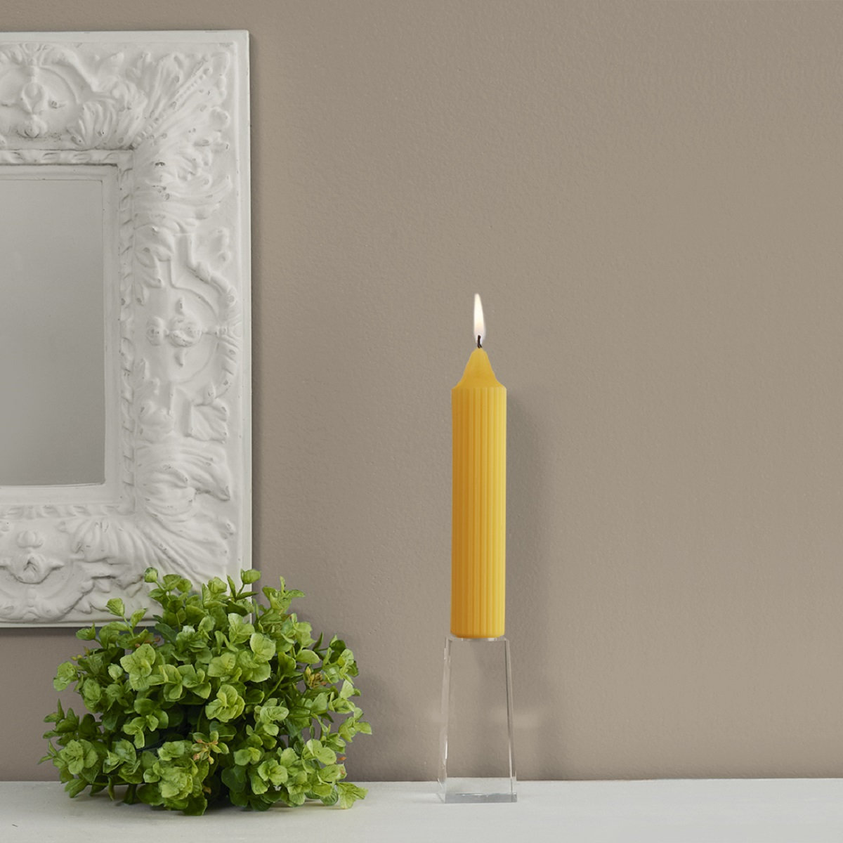 Grecian Collenette Unscented Taper Candle, 7" H x 1.25" W x 1.25" D, Butterscotch