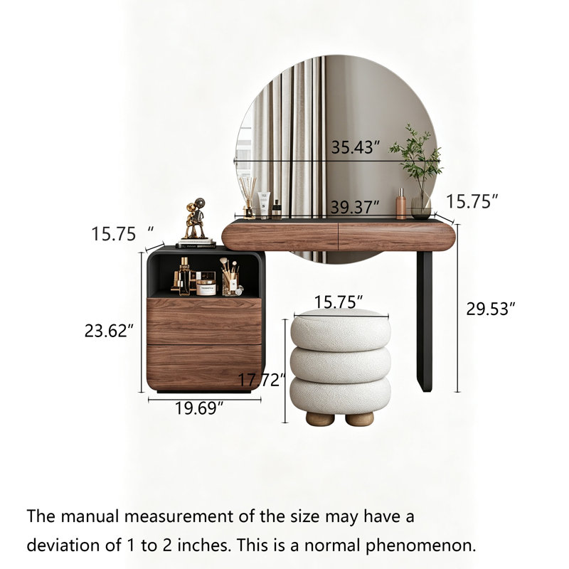 Ensemble de meuble-lavabo extensible Mid-Century avec armoire à tiroirs et tabouret de coiffeuse Mid-Century