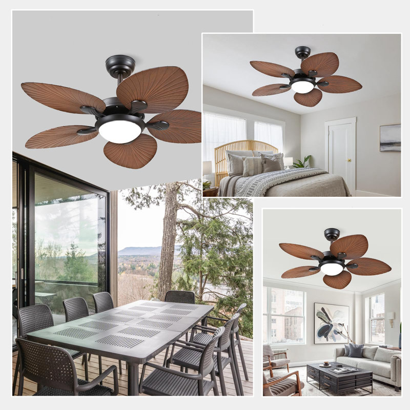 44/52" Palm Tropical 5 Blade Ceiling Fan, 44" Wide, Light Brown