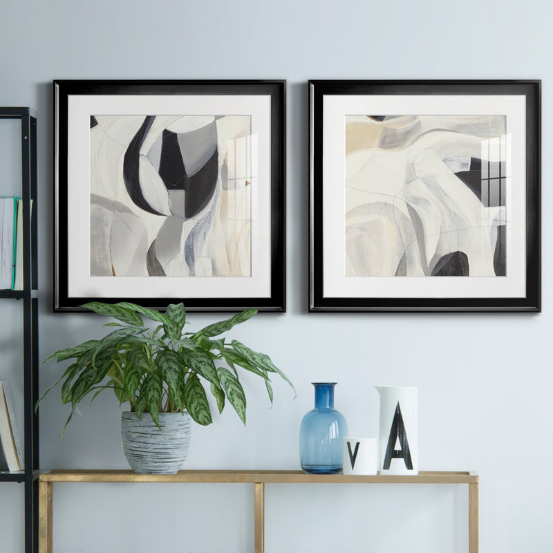 La recherche - ensemble de 2 reproductions d'art sur toile, Cadre noir, H 17,5 po x l 35 po x P 1,5 po, Blanc