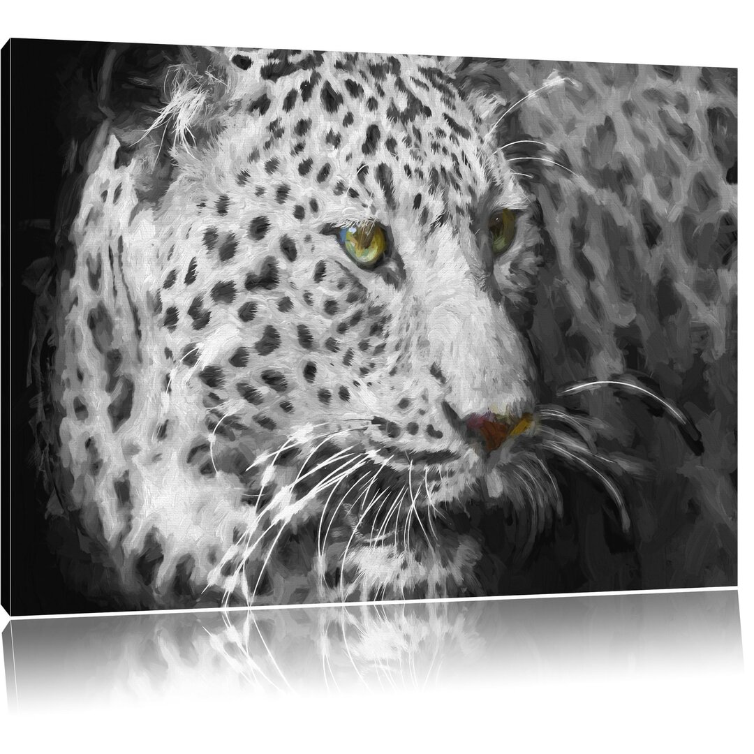 Leinwandbild Leopard in Schwarz/Grau