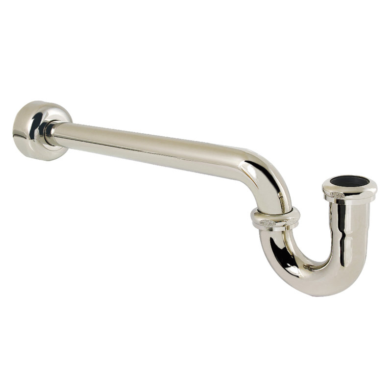 Kingston Brass 1-1/2 Inch Decor P-Trap with High Box Flange, 19 Inch Length, 18 Gauge, Polished Nickel