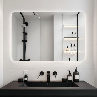 Rectangular Backlit Mirror Bathroom
