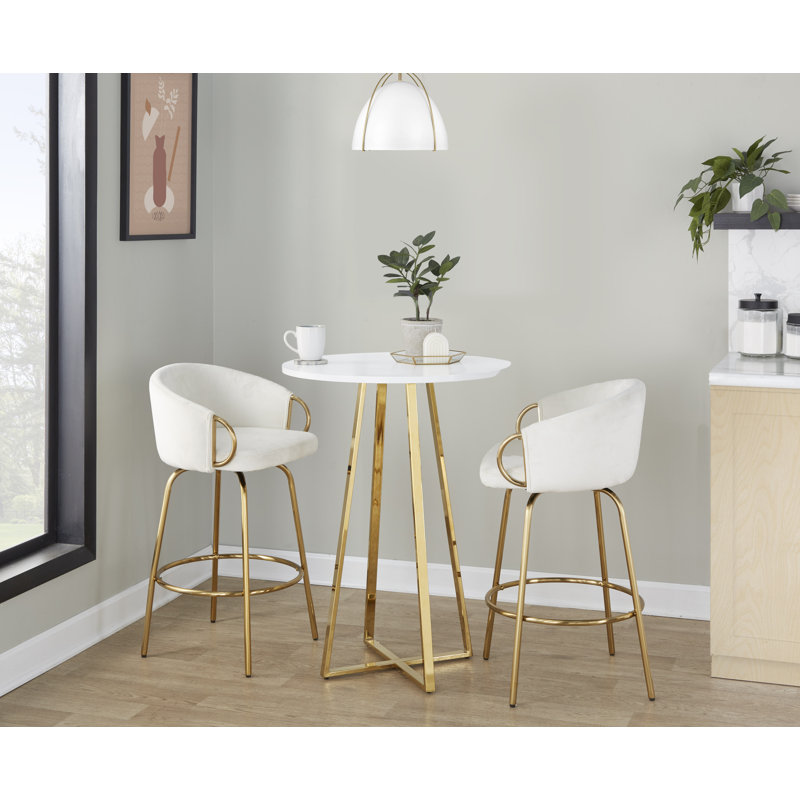 Table de bar et de comptoir Rayna, Doré, 36", Blanc
