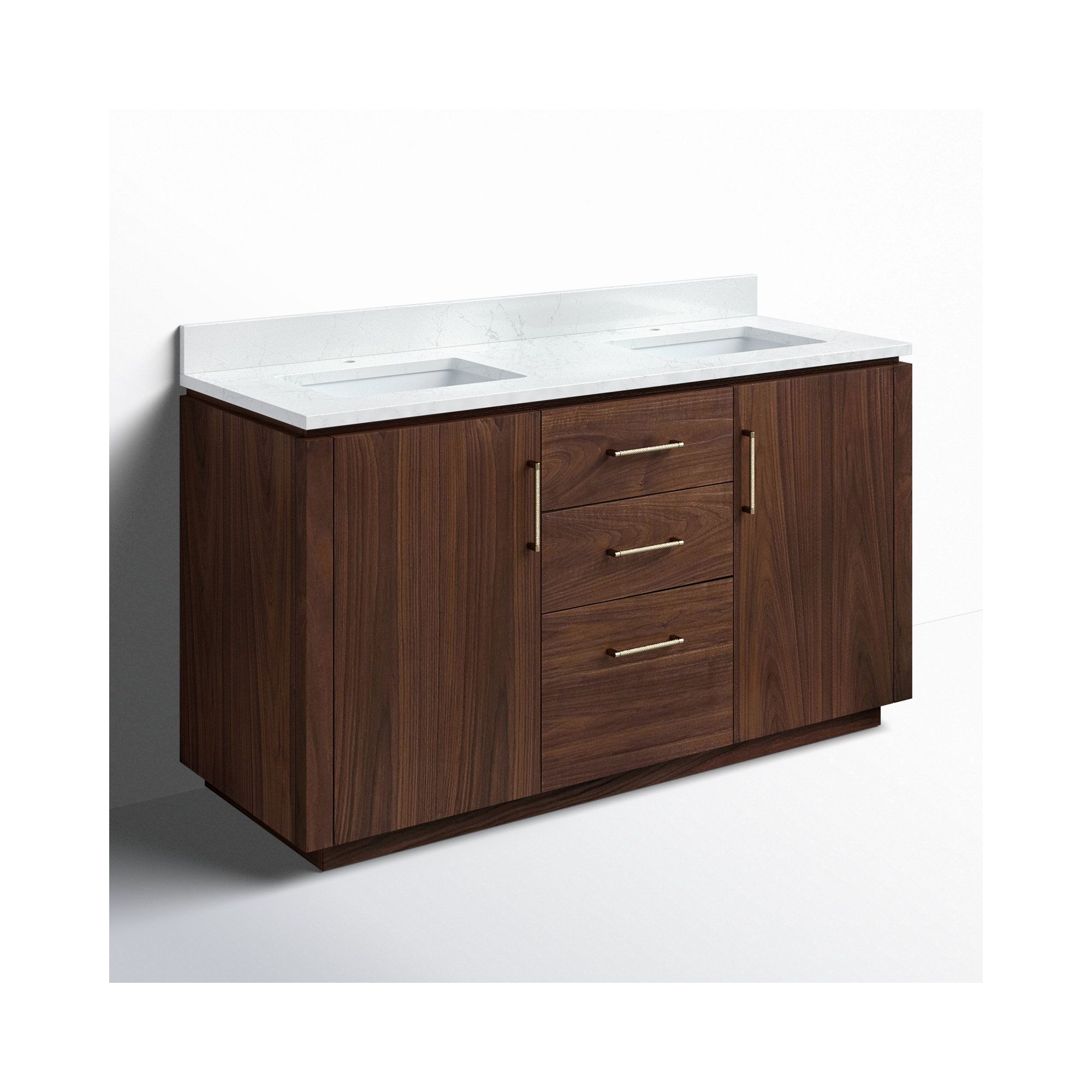 Cloverfield 60'' Double Bathroom Vanity, Gold, Natural Walnut
