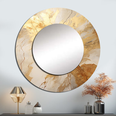 Beige And Gold Marble Lightning - Abstract Shapes Round Mirror Wall Decor_MTMIR115011