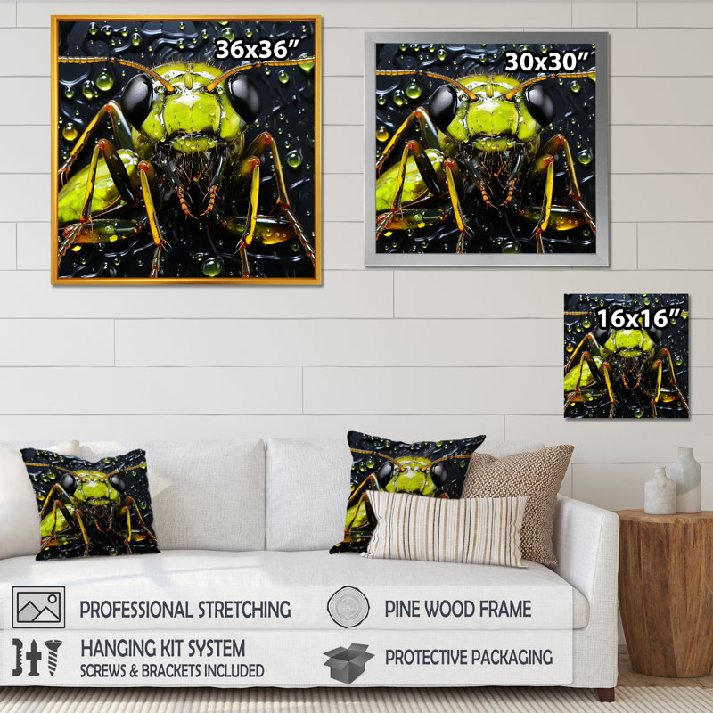 «Neon Pioneers Yellow Ant I» sur toile, Cadre flottant blanc, H 16 po x l 16 po x P 1 po