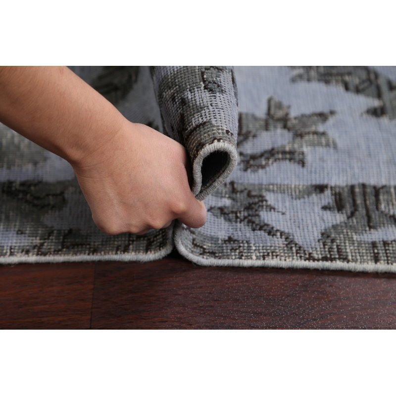 Tapis de couloir en Tapis décoratif laine gris de style noué à la main des années 1970 de conception unique 2 pi 6 po x 12 pi 7 po Brodin