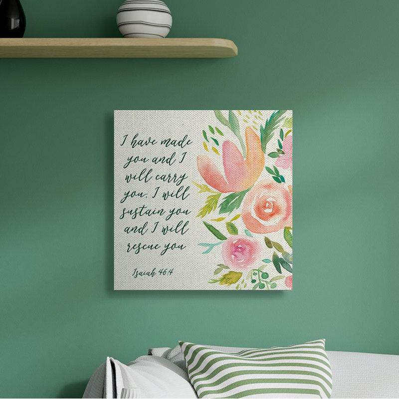 «Isaiah 46: 4 Proverbs Watercolor Spring Florals» par Studio W - impression, Toile tendue, H 36 po x l 36 po