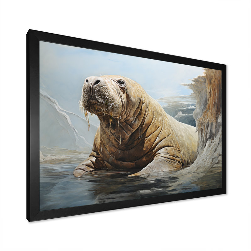 Lazy Walrus Habitat I - Morse, reproduction d'art mural, Cadre simple noir, H 30 po x l 40 po x P 1,5 po