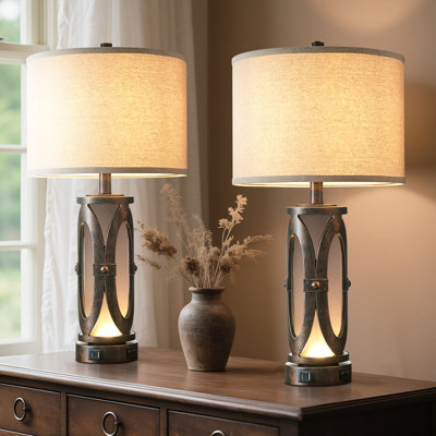 26" Industrial  Table Lamp set with Dual USB Ports And Night Light ( Set of 2)