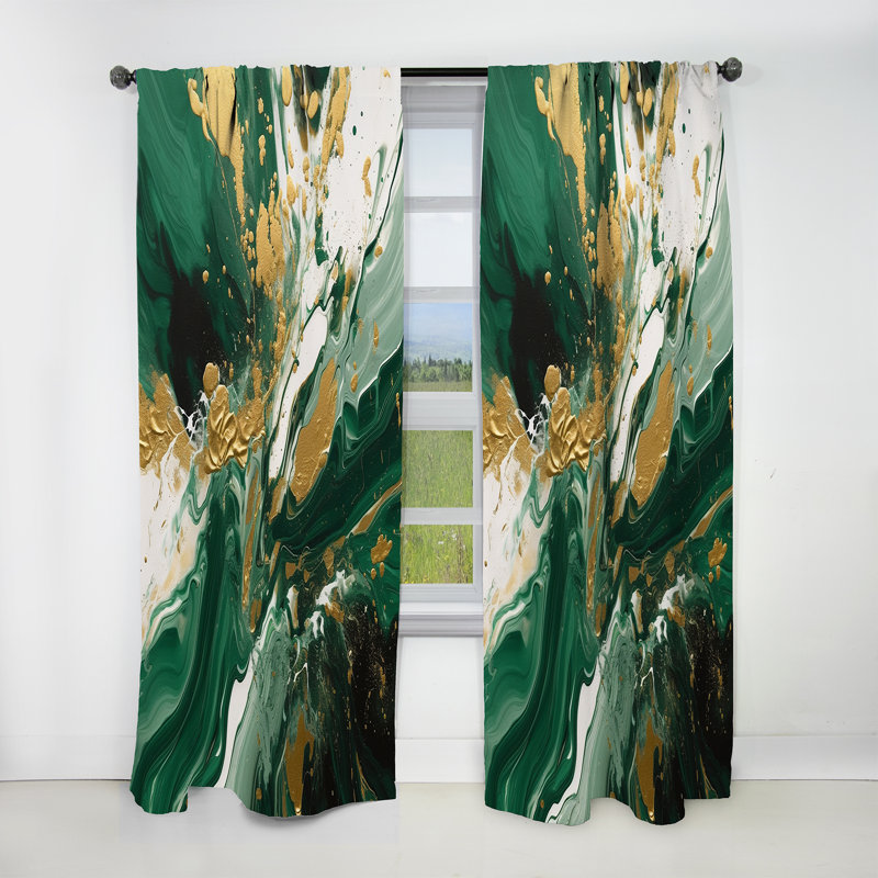 Green And Gold Liquid Magic I - Modern Blackout Abstract Curtain - 1 Panel, 52" W x 84" L