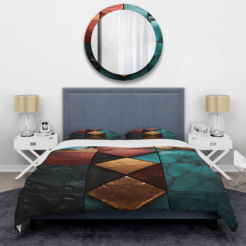 Carreaux de chevron bleu et rouge Elegance III - Ensemble de housse de couette à carreaux abstraits