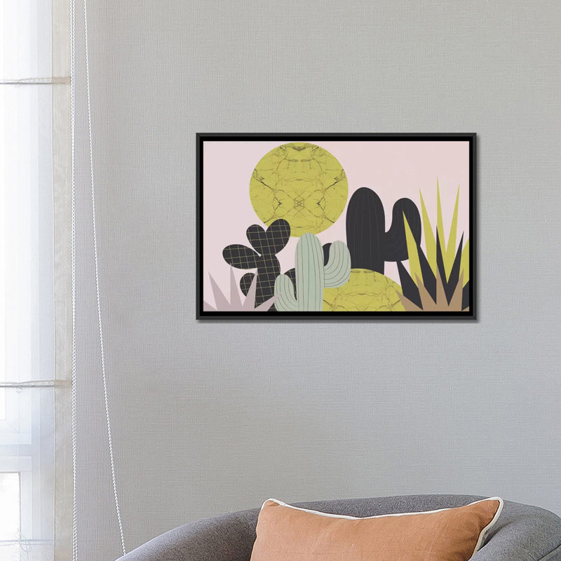 «Cacti» par Flatowl, impression sur toile, H 18 po x l 26 po x P 1,5 po, Toile avec cadre noir, Pas de tapis