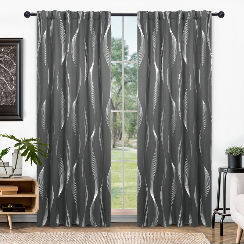 Cirila Back Tab Rod Pocket Silver Wave Curtain Panels, Gray, 52" W x 84" L