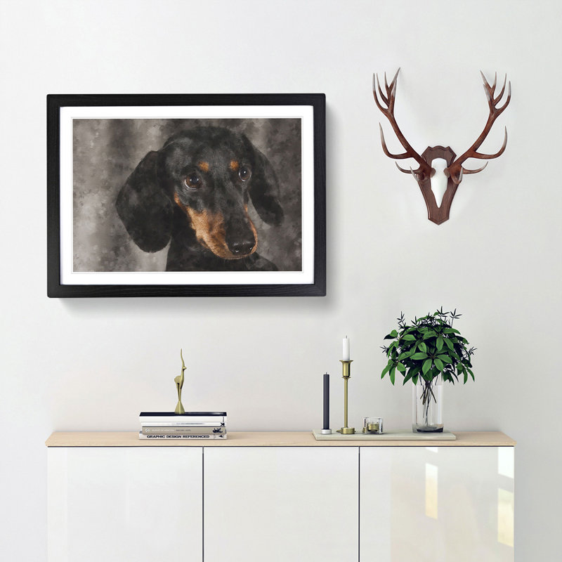 Portrait of a Dachshund Dog - Framed Print, Black Framed, 45cm H x 63cm W x 2cm D
