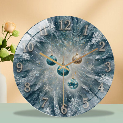Clock-Face-With-Ornaments-Snowflakes Art - 12'' Modern Glass Wall Clock