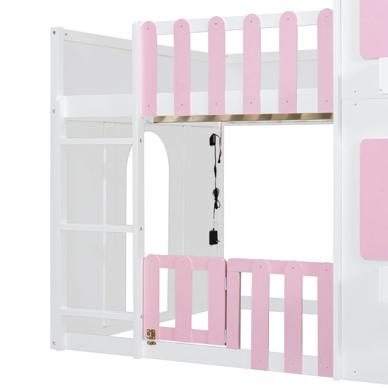 Lits doubles gain d'espace avec rangement, en bois MDF, style moderne pour la maison, Pink