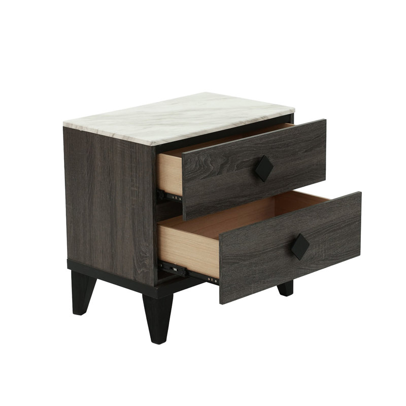 Table de chevet grise 2 avec matériau et bois d'hévéa