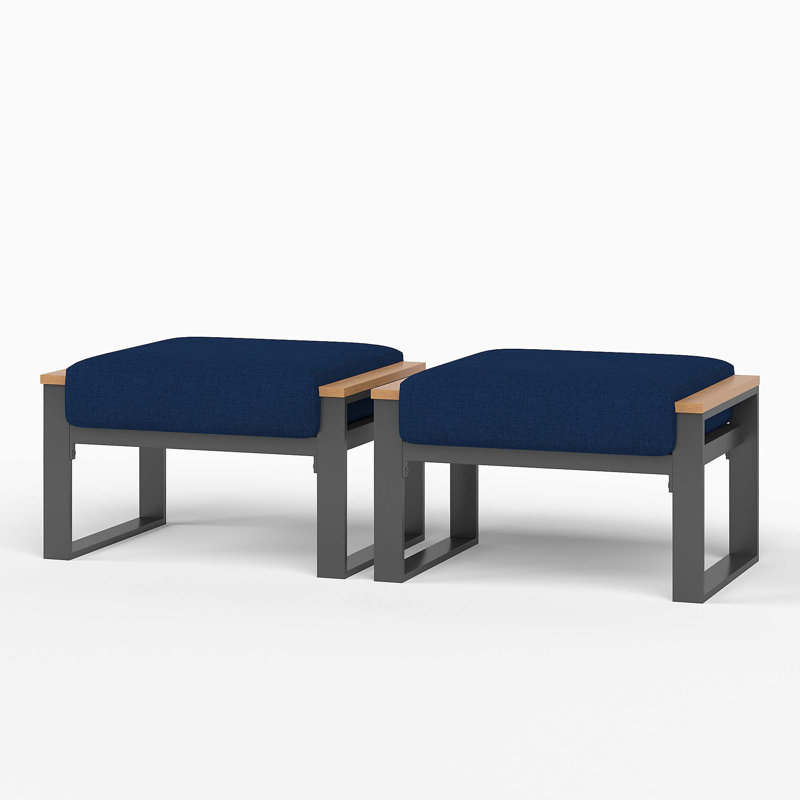 2 Pieces Outdoor Aluminum Ottoman with Olefin Cushion, Navy