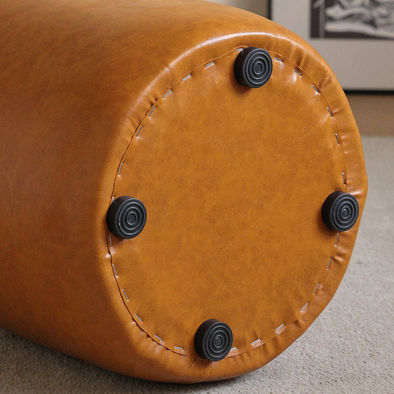 30cm Small Round Faux Leather Upholstered Ottoman, Orange