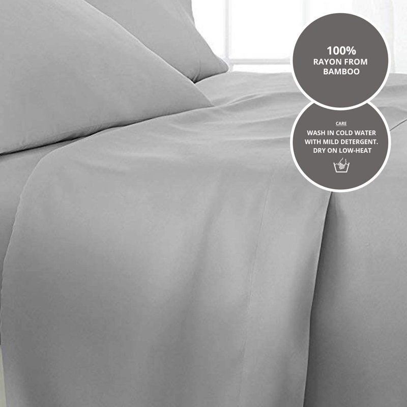 Ensemble de draps uni en rayonne, Gris, Ensemble de draps pour grand lit + un drap-housse 