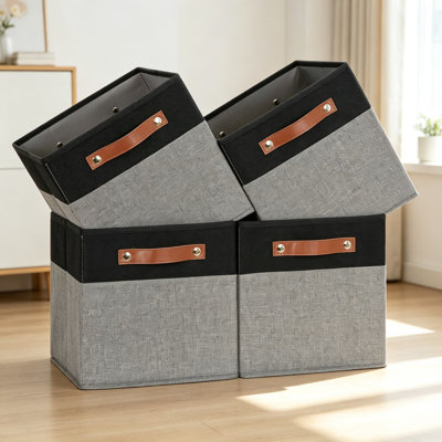 Bacs de rangement 11 x 11 cubes, ensemble de 4 cubes de rangement en tissu pour tablette, placard, panier avec poignées en cuir robuste, pliable et polyvalent