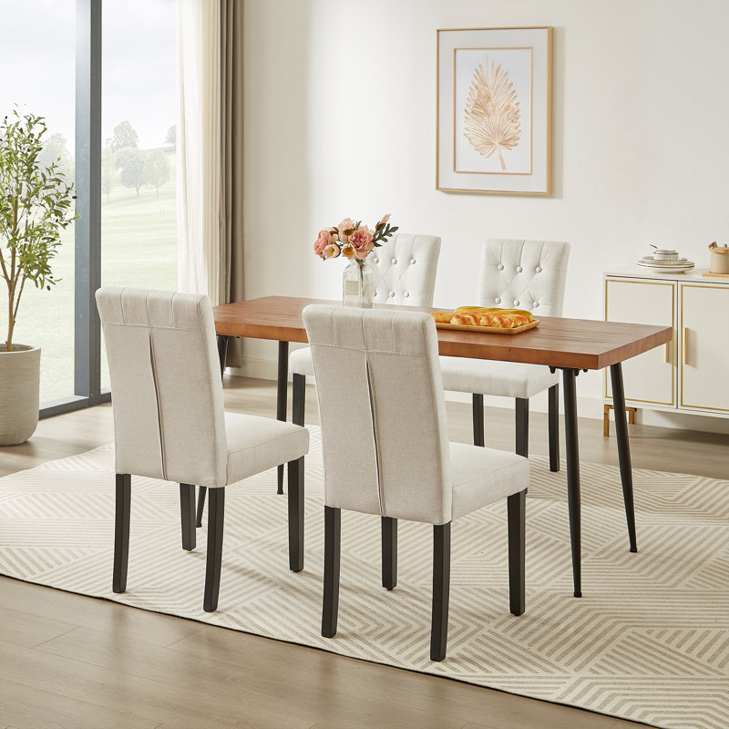Ensemble de 4 chaises de salle à manger Parsons, chaises de salle à manger rembourrées capitonnées, chaises de cuisine en tissu de lin à haut dossier, chaises d'appoint avec pieds en bois massif pour la cuisine, la salle à manger et les appartements