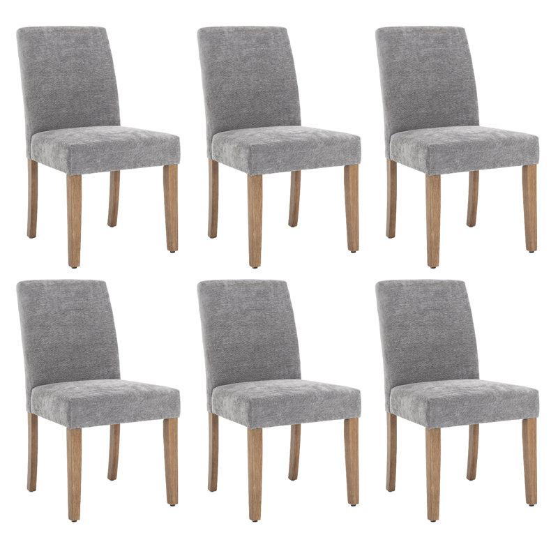 Fabric Upholstered Dining Chair Side Chair With Solid Wood Legs, 6, Gray
