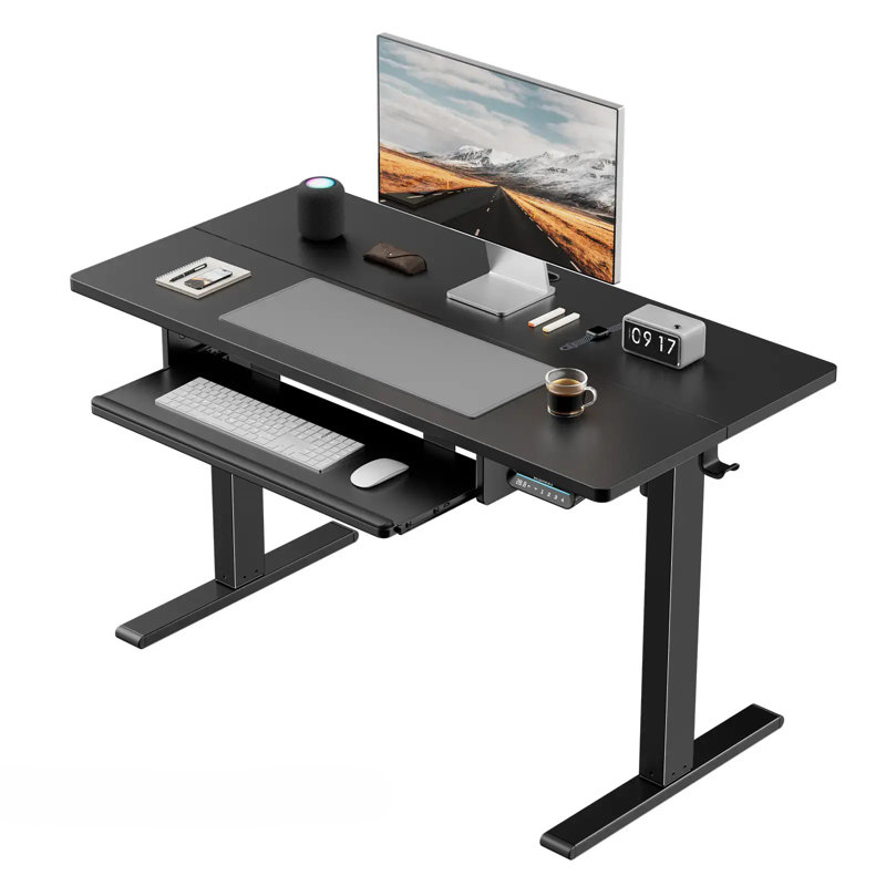 48'' W Adjustable Standing Desk With Keyboard Tray For Home Office, Black