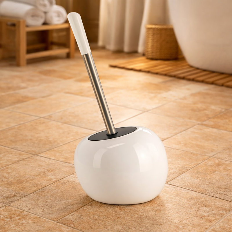 Ensemble de brosse de toilette et support autoportant PISE Dolise et acier inoxydable, Blanc