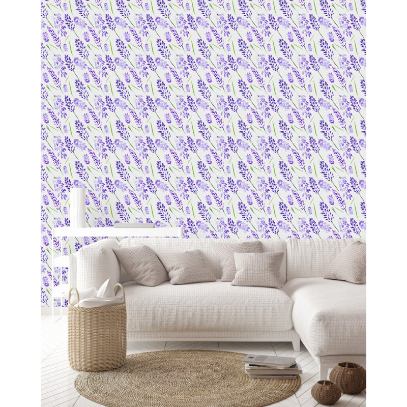 Panneau de papier peint adhésif lilas L 18,75 pi x l 25 po, L 25 po x L 124,8 po