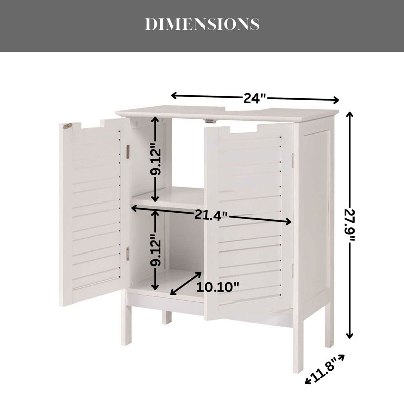 White MDF Under Sink Bathroom Cabinet with Louvered Doors