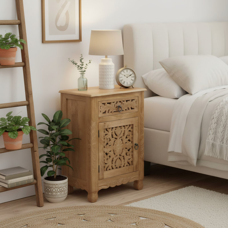  Harleen 22'' W Solid Wood Nightstand, Left, Brown