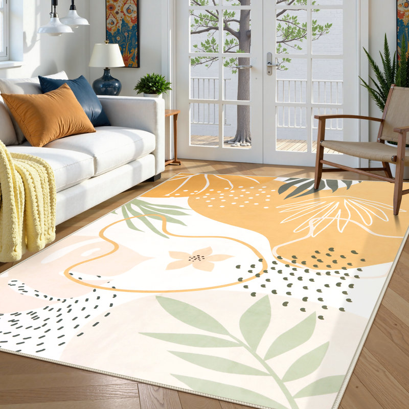 Tapis lavable à la machine à imprimé floral Kaldi avec envers antidérapant pour salon, salle à manger et chambre à coucher
