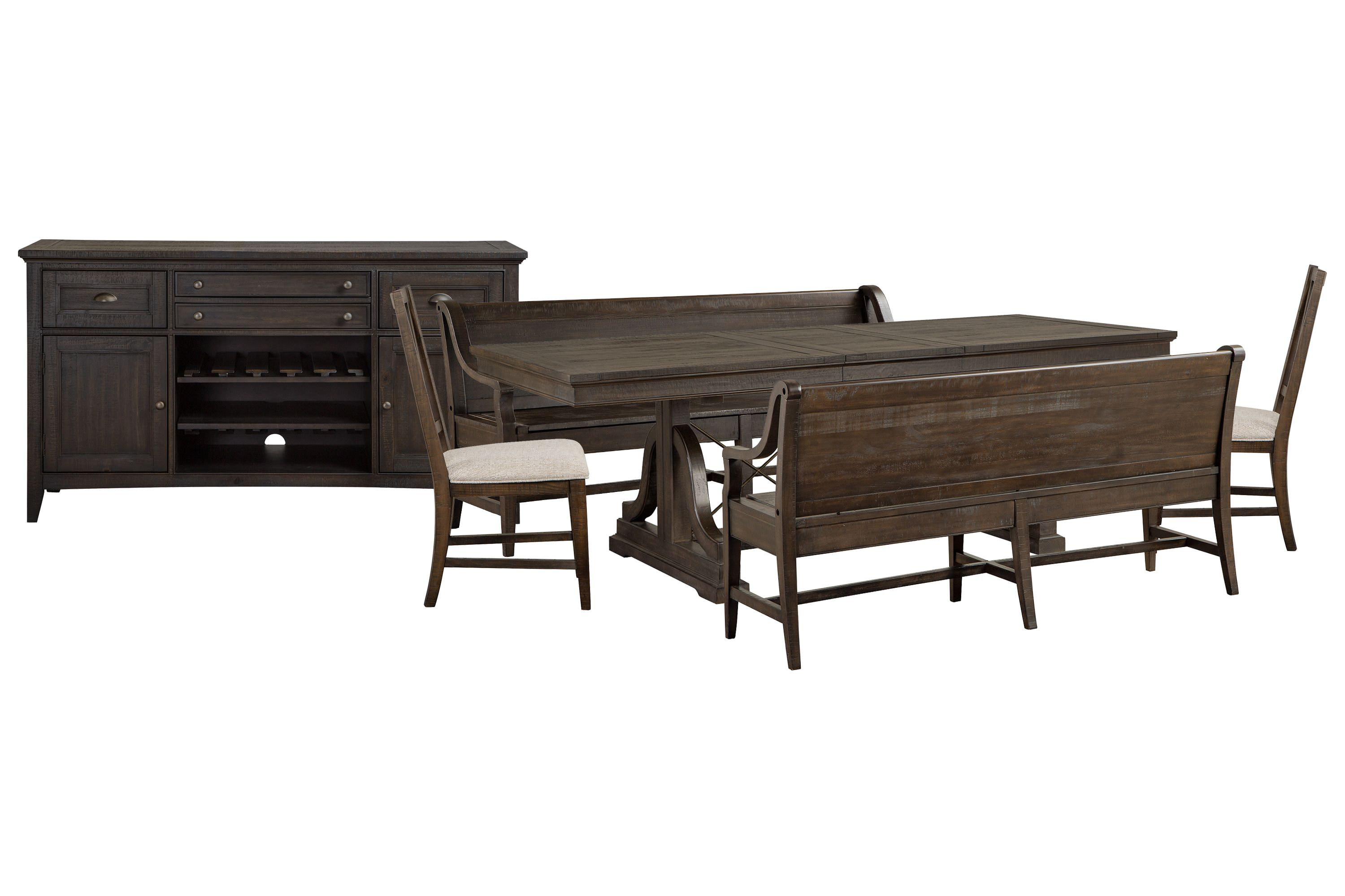 Foundry Select Extendable Trestle Dining Table With 2 Benches 2 Side ...