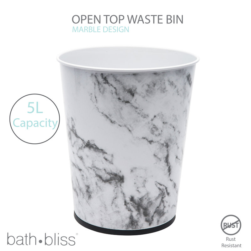 White Marble Stainless Steel Open Top Waste Basket