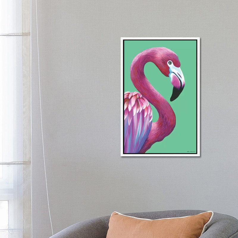 Pretty Flamingo by Kirstin Wood - Painting on Canvas, White Framed, 66.04 cm H x 45.72 cm W