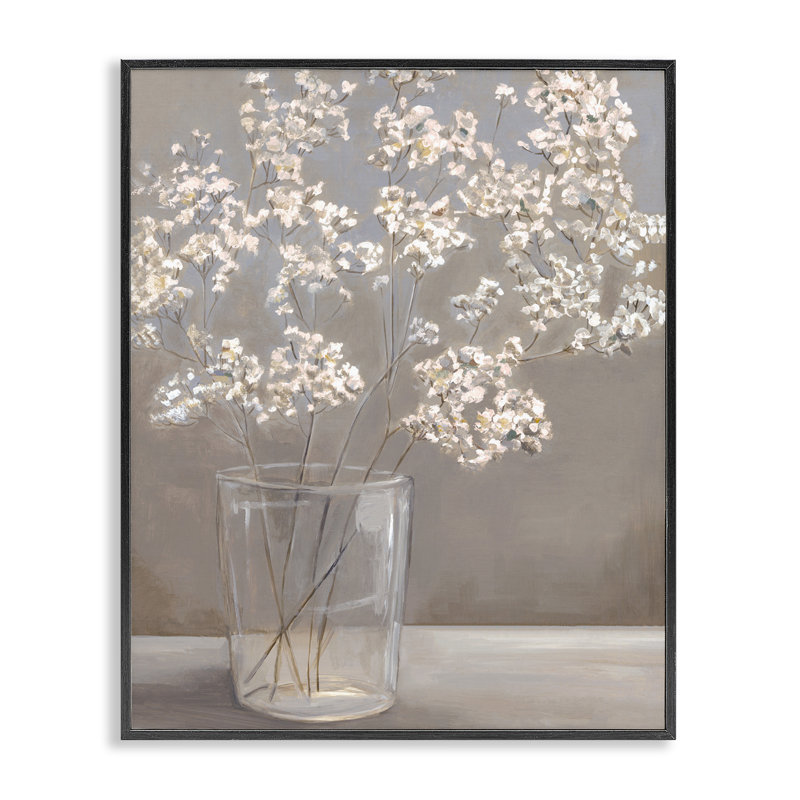 «Baby's Breath Elegance», estampe numérique, design par Hannah Dawson, H 20 po x l 16 po, Giclée encadrée noir minuit