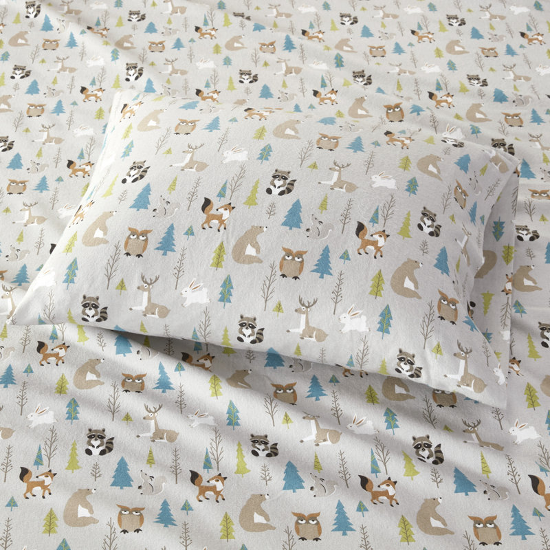 Twin Multi Forest Animals Cotton Flannel Sheet Set