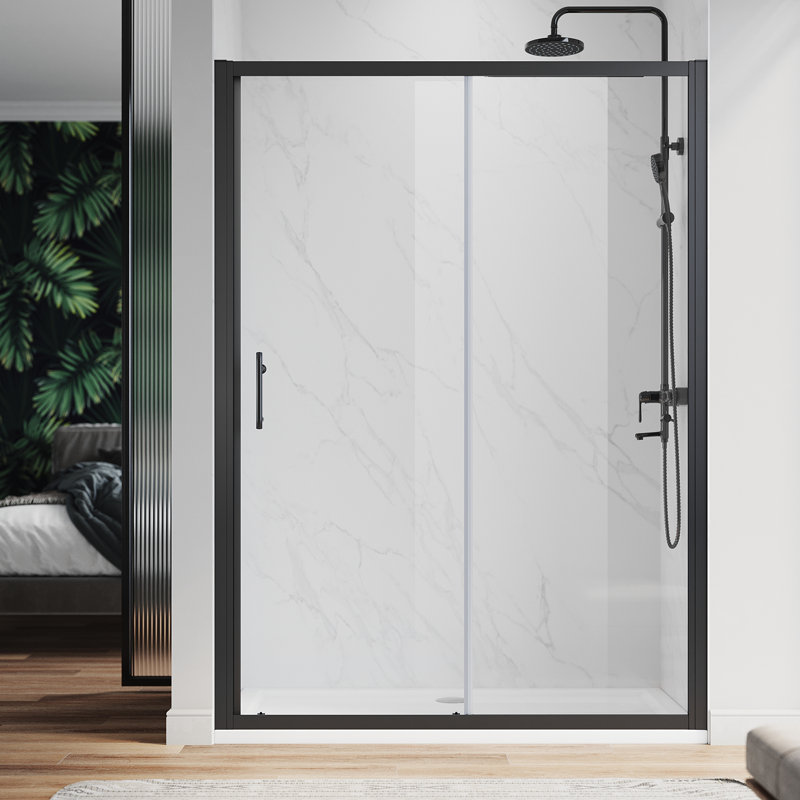 140*185cm, Simple and Practical Sliding Shower Door, Black