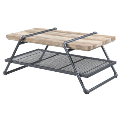 Table basse industrielle industrielle en bois massif et en métal - Option de rangement supplémentaire pour le salon