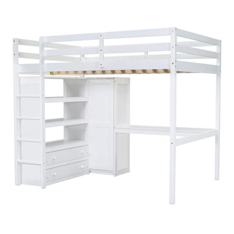Lit mezzanine en bois avec garde-robe intégré