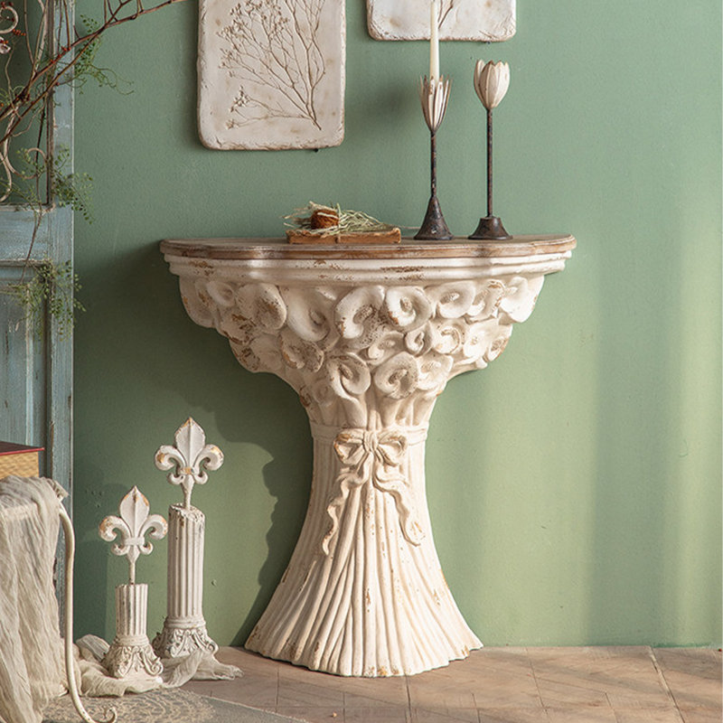 Console en bois massif brun et blanc