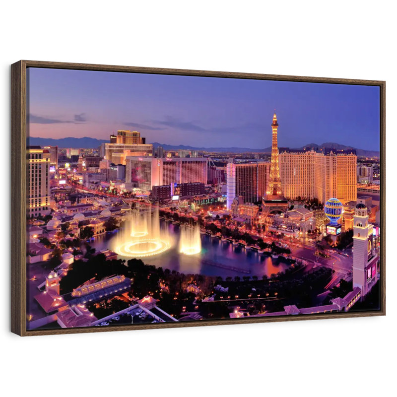 Las Vegas Night Glow, 13 po x 9 po, Cadre flottant en noyer