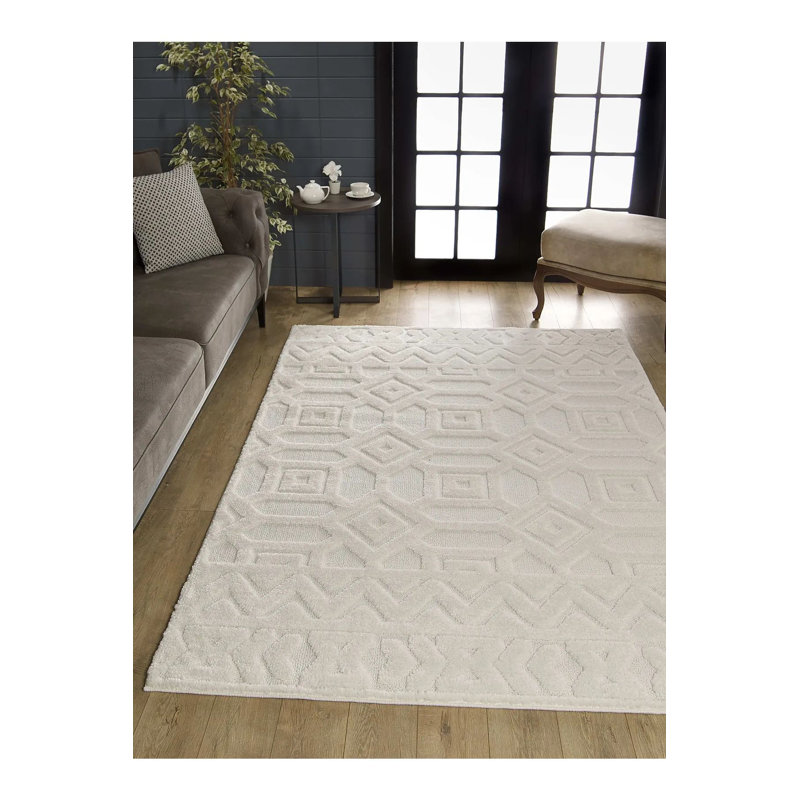 Luxurious Cream Area Rug, 5.9 x 8.2 ft | 100% Polypropylene, 1600 g/m², 0.67 in Pile Height | Machine Woven, Non-Slip Dot Underside, Antibacterial | Perfect for Living Room, Bedroom & Dining Area