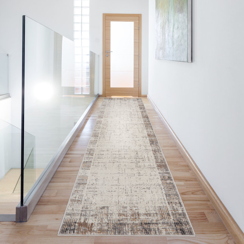 Tapis gris / ivoire Adriao, Tapis de couloir 2 pi 2 po x 20 pi