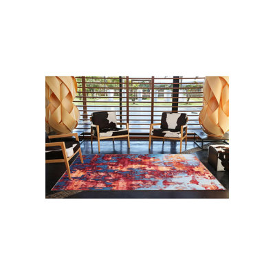 Tapis décoratif moderne à motif abstrait bleu lavable à la machine